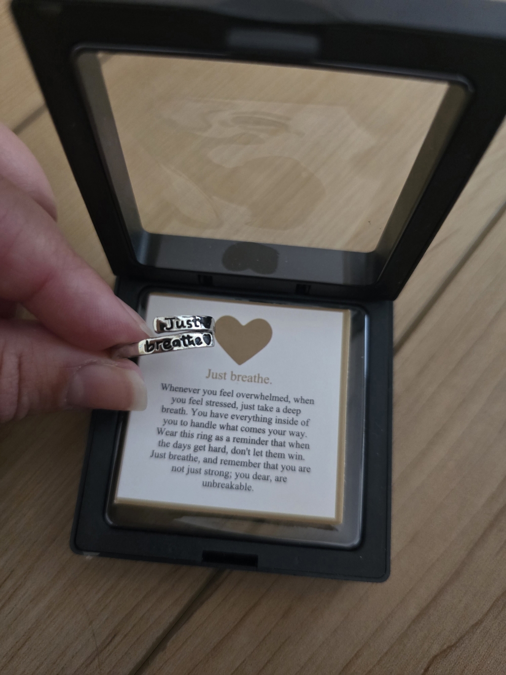 Sterling Silver "Just Breathe" Inspirational Ring - Women Jewelry